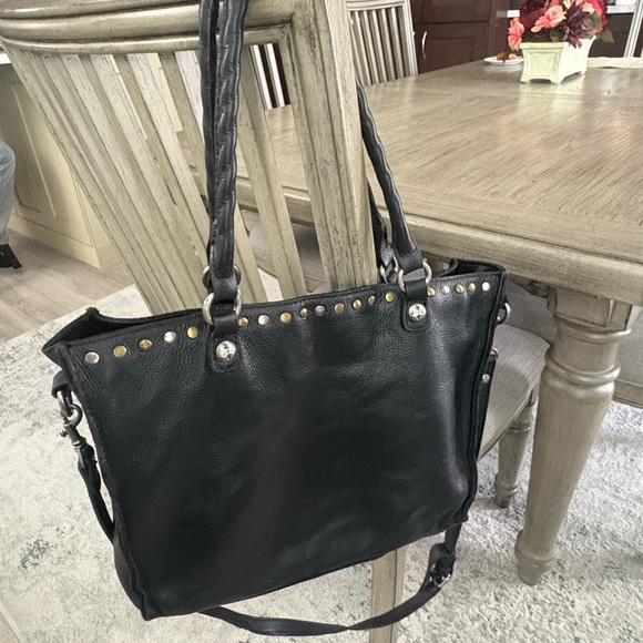 Patricia Nash Black Leather Studded Double Handles Zipper Satchel Bag - Picture 7 of 11